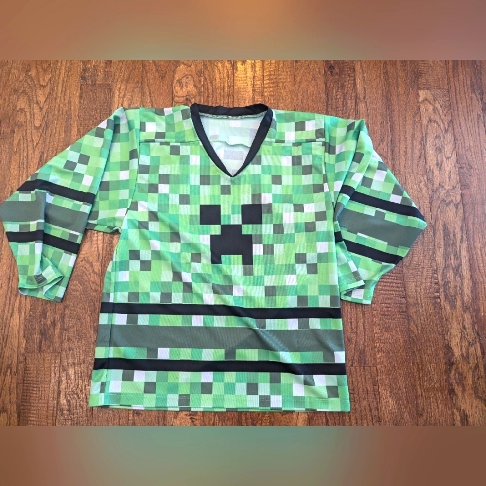 🍁Minecraft Green Pixelated Long Sleeve Jersey XXL Youth Or Adult S